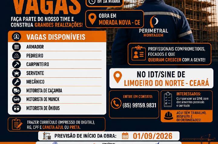  FEIRÃO DE VAGAS 20/08/26 – LIMOEIRO DO NORTE/CE