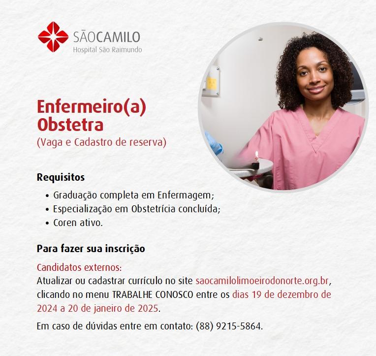 VAGA E CADASTRO RESERVA: ENFERMEIRO(A) OBSTETRA