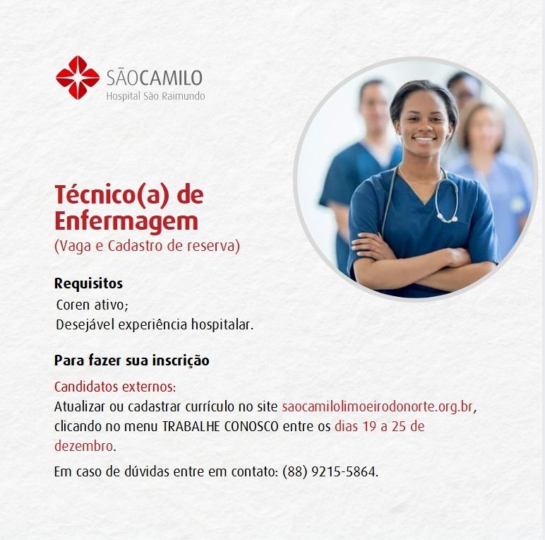 VAGA E CADASTRO RESERVA: TÉCNICO(A) DE ENFERMAGEM