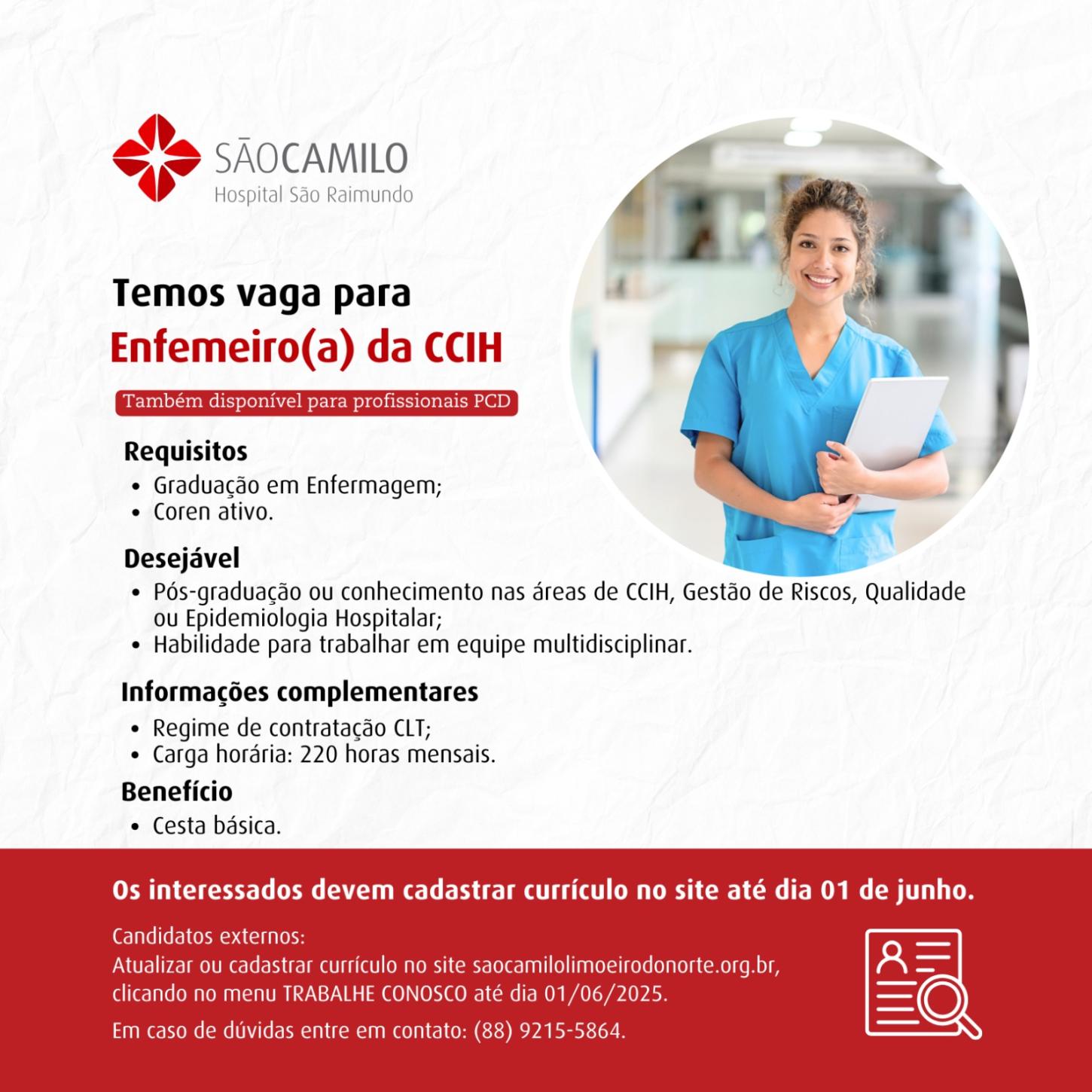 VAGA PARA ENFERMEIRO (A) DA CCIH