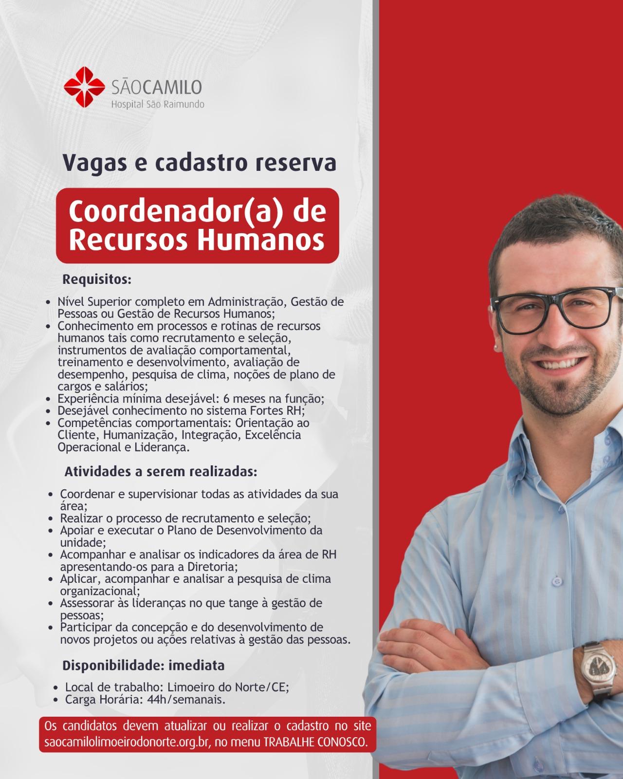 VAGA E CADASTRO RESERVA PARA COORDENADOR(A) DE RECURSOS HUMANOS