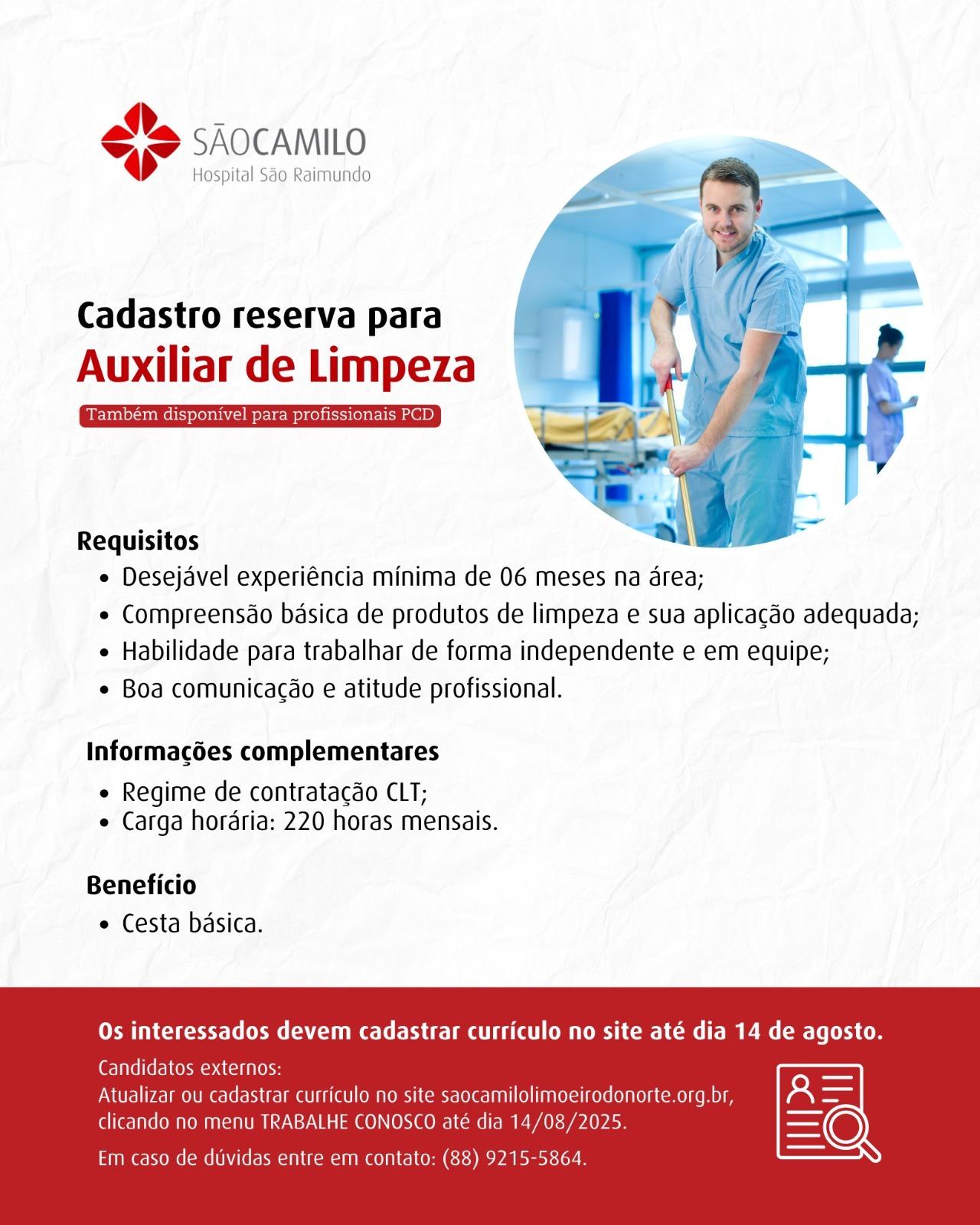 CADASTRO RESERVA PARA AUXILIAR DE LIMPEZA 