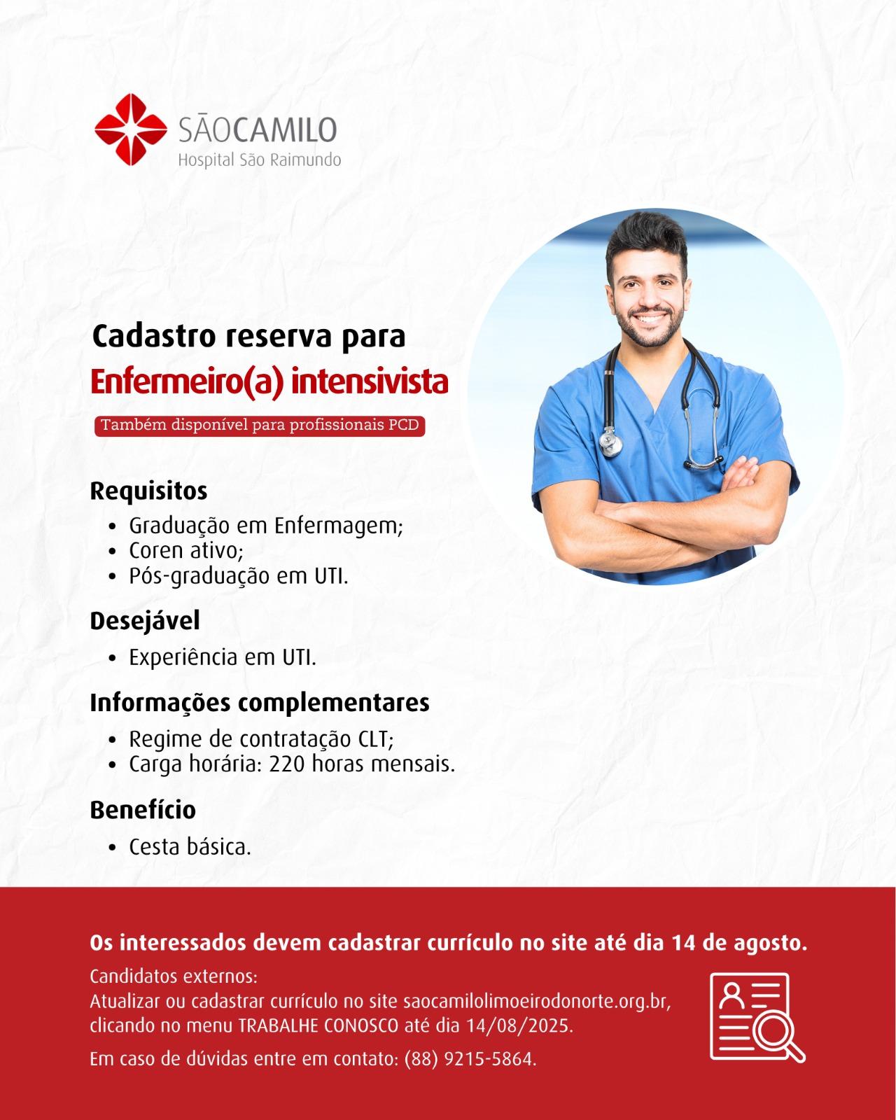 VAGA E CADASTRO PARA ENFERMEIRO(A) INTENSIVISTA