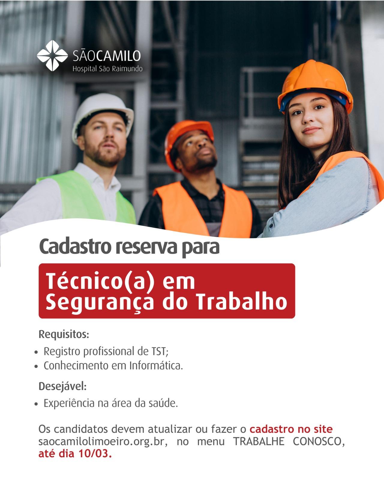 CADASTRO RESERVA PARA TÉCNICO DE SEGURANÇA DO TRABALHO 