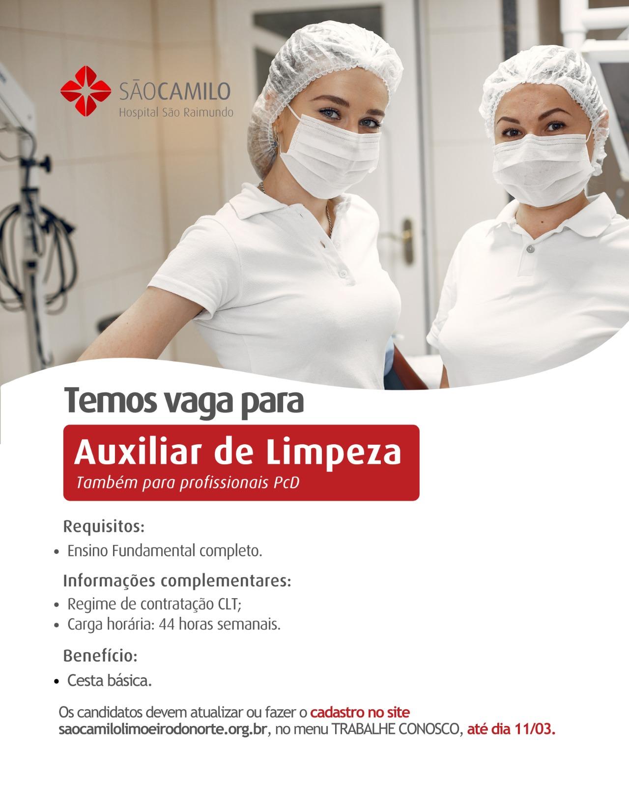 VAGAS PARA AUXILIAR DE LIMPEZA 