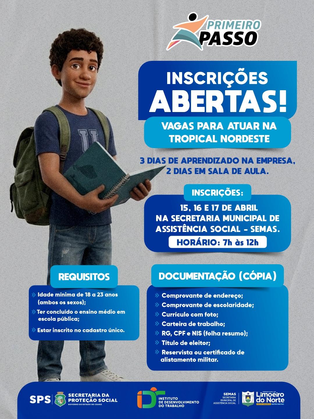 VAGAS PARA JOVEM APRENDIZ – PRIMEIRO PASSO