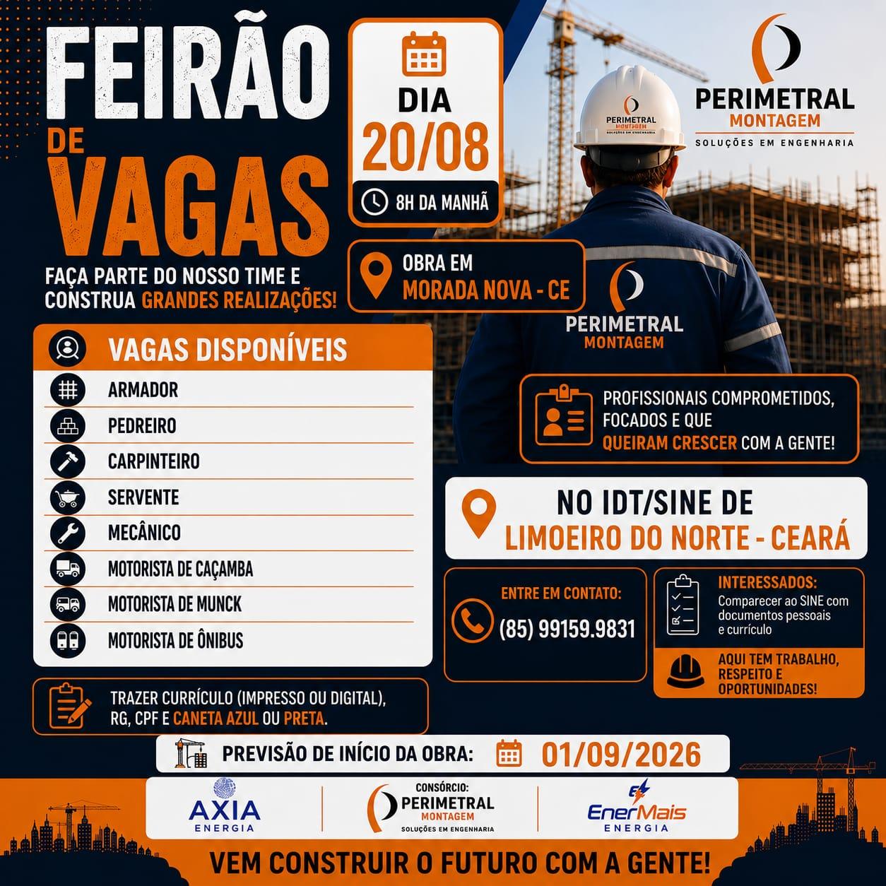  FEIRÃO DE VAGAS 20/08/26 – LIMOEIRO DO NORTE/CE